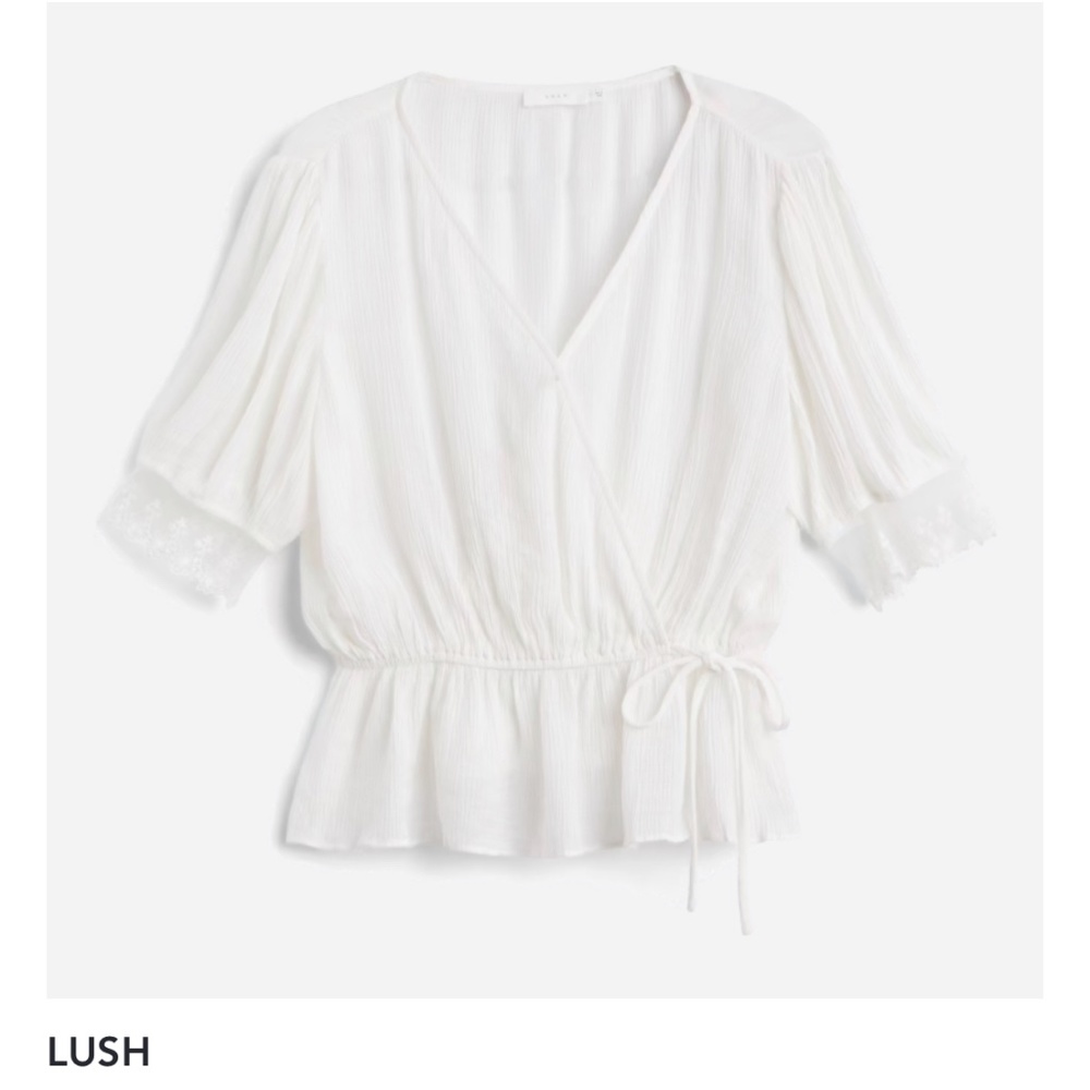 Lush Katherine Lace Trim Faux Wrap Top